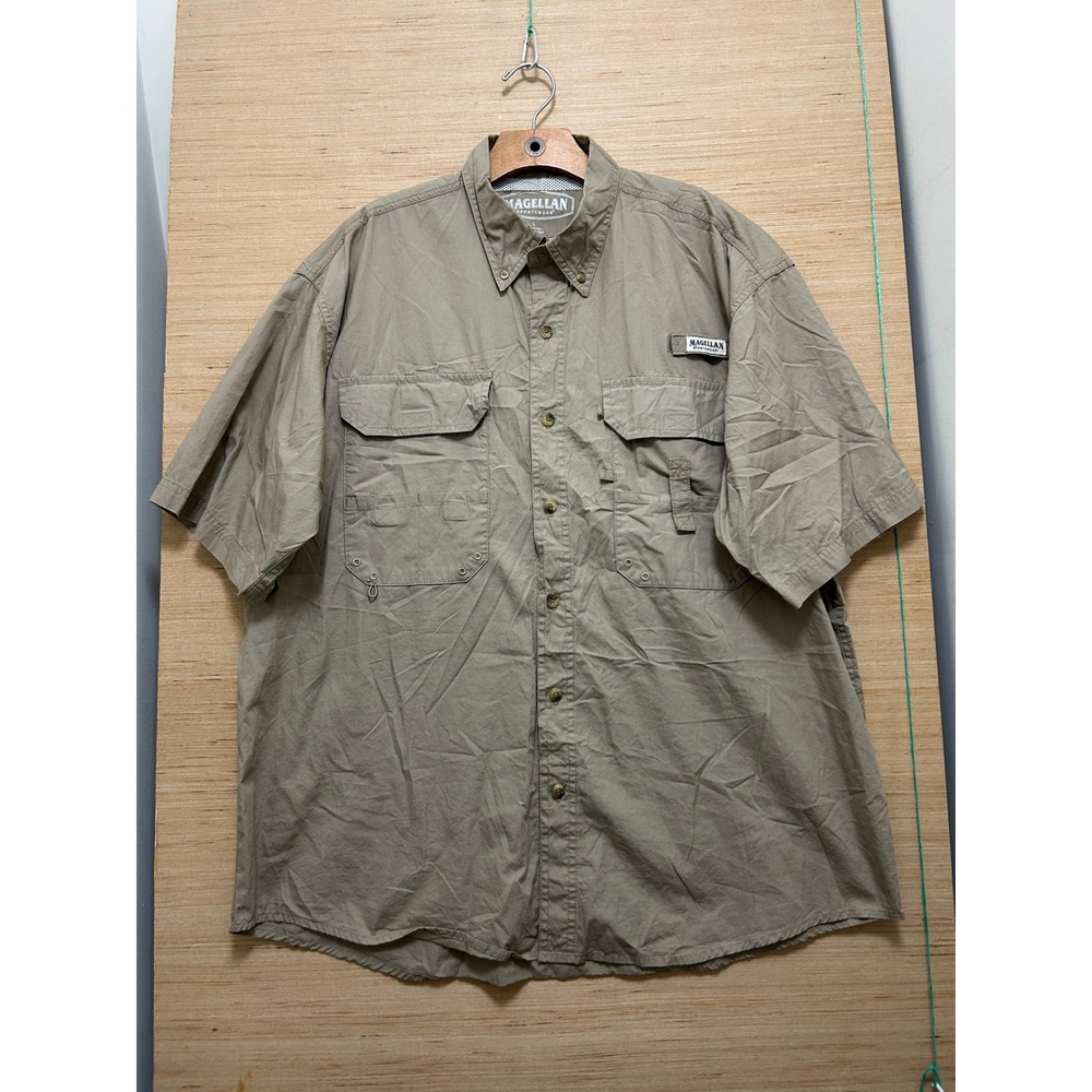 Magellan Sportswear Mens Large Tan Cotton Short Sleeve‎ Ventilated Fishing Shirt